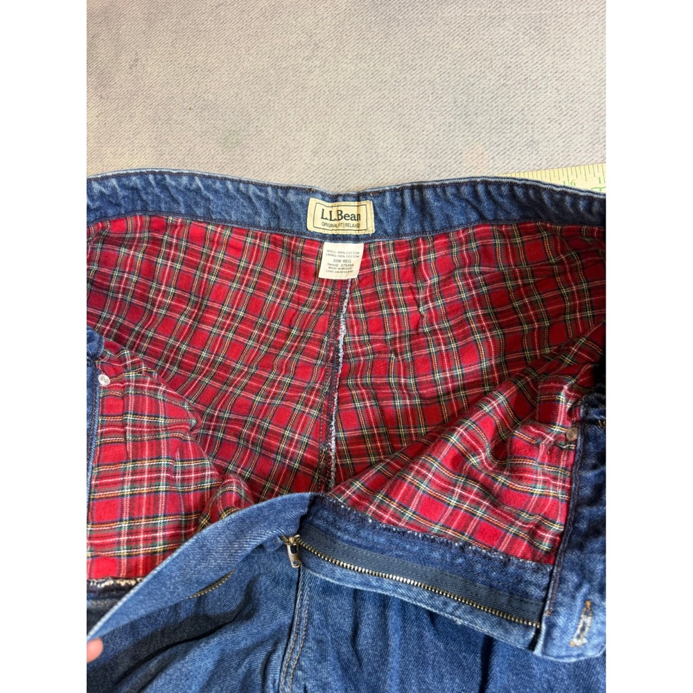 LL Bean Flannel Lined Jeans 20W Reg Original Fit Relaxed Plaid Medium Wash - Picture 3 of 7
